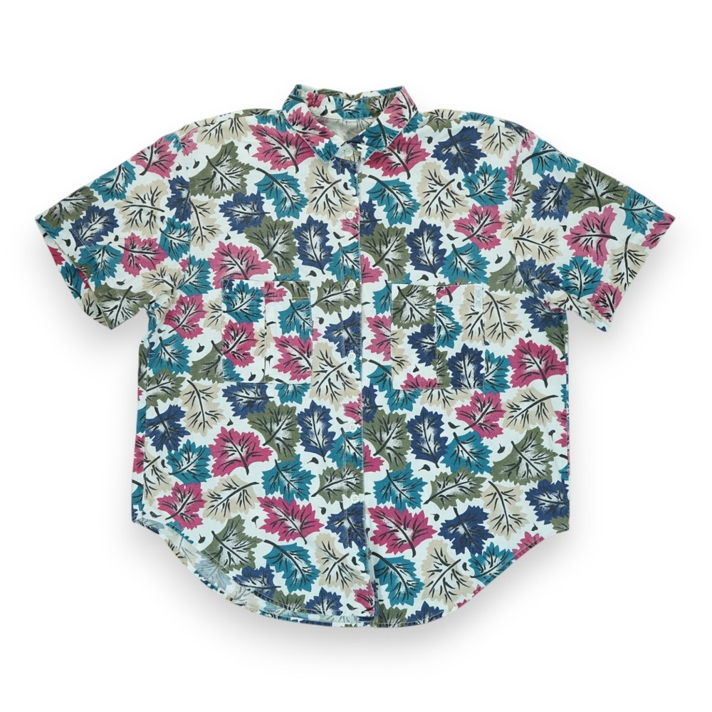 Vintage 90s Cherokee Women's M Petite Short Sleeve Button Up‎ Shirt Floral